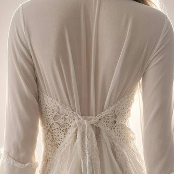 Alternate image for Ethereal Hand-Embellished Ivory Lace Overlay Dress with Handkerchief Hem