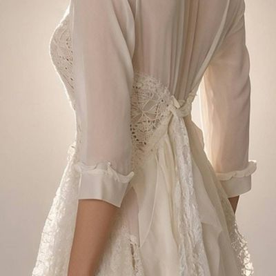 Alternate image for Ethereal Hand-Embellished Ivory Lace Overlay Dress with Handkerchief Hem