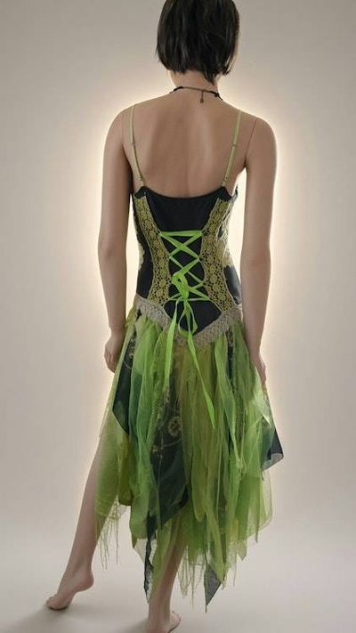 Alternate image for Enchanted forest fairy corset dress with handkerchief hem in chartreuse and black