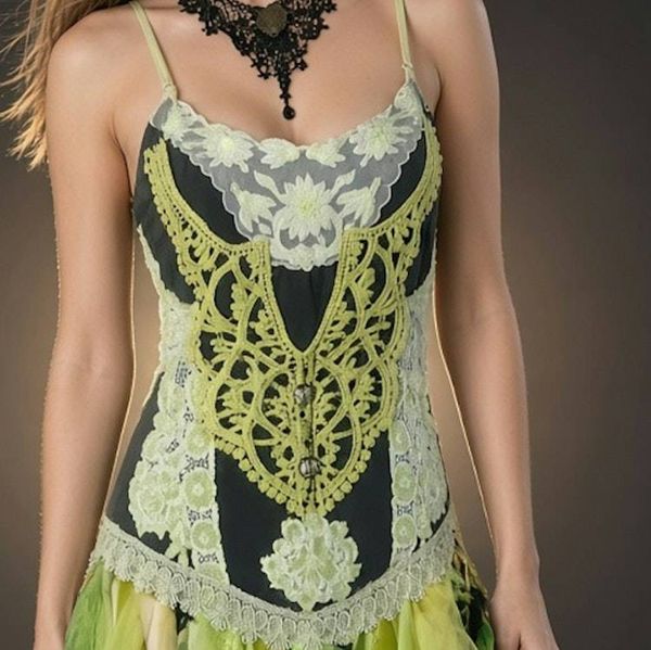 Alternate image for Enchanted forest fairy corset dress with handkerchief hem in chartreuse and black