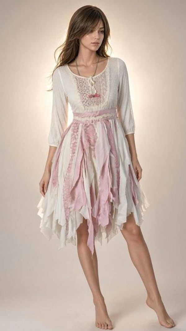 Alternate image for Handcrafted Bohemian Lace Dress with Handkerchief Hem and Ribbon Sash