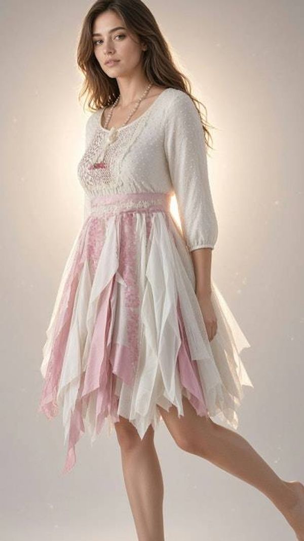 Alternate image for Handcrafted Bohemian Lace Dress with Handkerchief Hem and Ribbon Sash