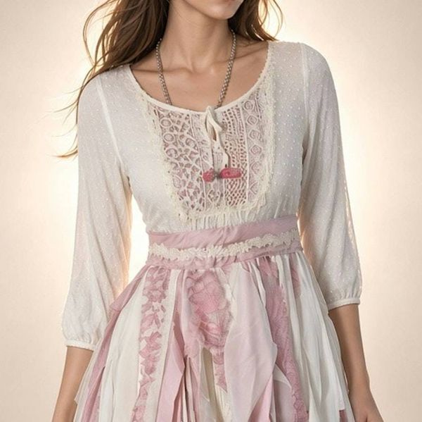 Alternate image for Handcrafted Bohemian Lace Dress with Handkerchief Hem and Ribbon Sash