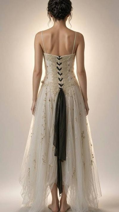 Alternate image for Handcrafted Ethereal Tulle Gown with Golden Embellishments and Corset Back