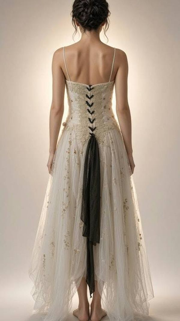 Alternate image for Handcrafted Ethereal Tulle Gown with Golden Embellishments and Corset Back