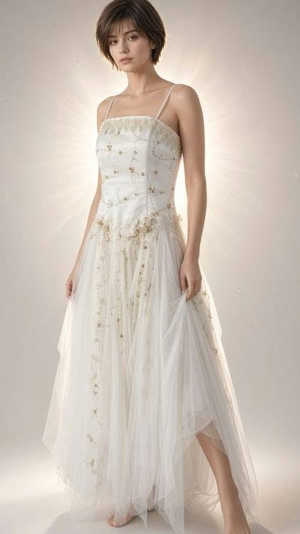 Alternate image for Handcrafted Ethereal Tulle Gown with Golden Embellishments and Corset Back