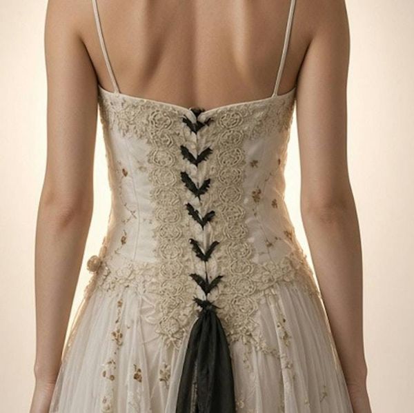Alternate image for Handcrafted Ethereal Tulle Gown with Golden Embellishments and Corset Back