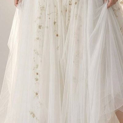 Alternate image for Handcrafted Ethereal Tulle Gown with Golden Embellishments and Corset Back