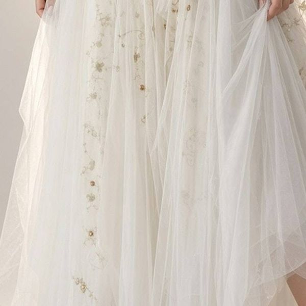 Alternate image for Handcrafted Ethereal Tulle Gown with Golden Embellishments and Corset Back