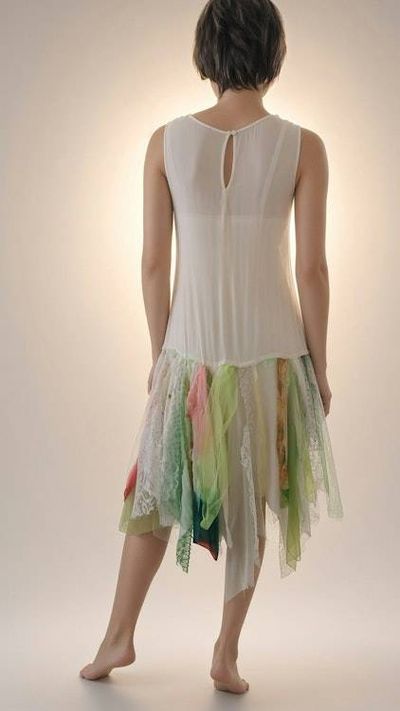 Alternate image for Handcrafted watercolor flapper style dress with lace and asymmetric Hem