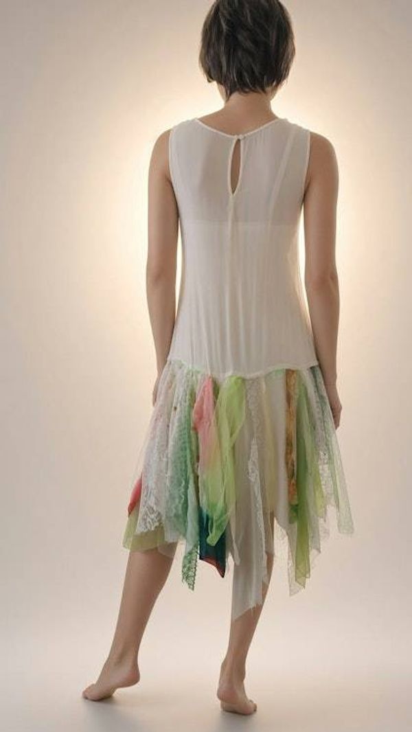 Alternate image for Handcrafted watercolor flapper style dress with lace and asymmetric Hem