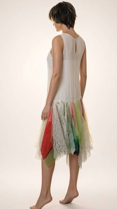 Alternate image for Handcrafted watercolor flapper style dress with lace and asymmetric Hem