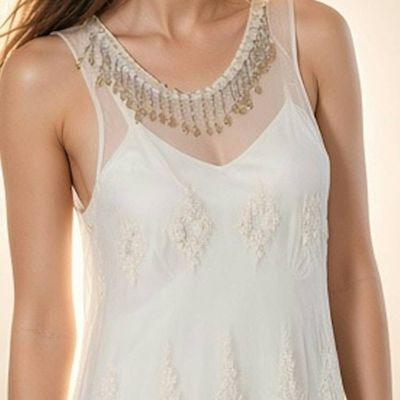 Alternate image for Handcrafted watercolor flapper style dress with lace and asymmetric Hem