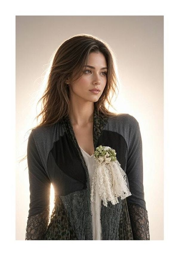 Alternate image for Vintage French Bridal Lace Handkerchief with Green Velvet Ribbon and Decorative Clasp