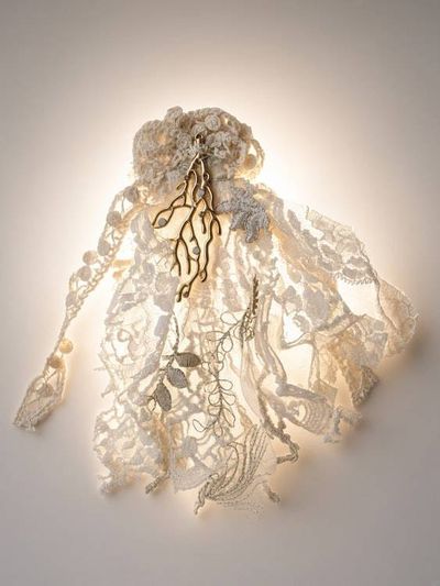 Alternate image for Victorian inspired lace and fringe Bohemina style brooch