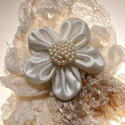 Alternate image for Handcrafted vintage inspired lace pin brooch embellished with lace and a satin flower