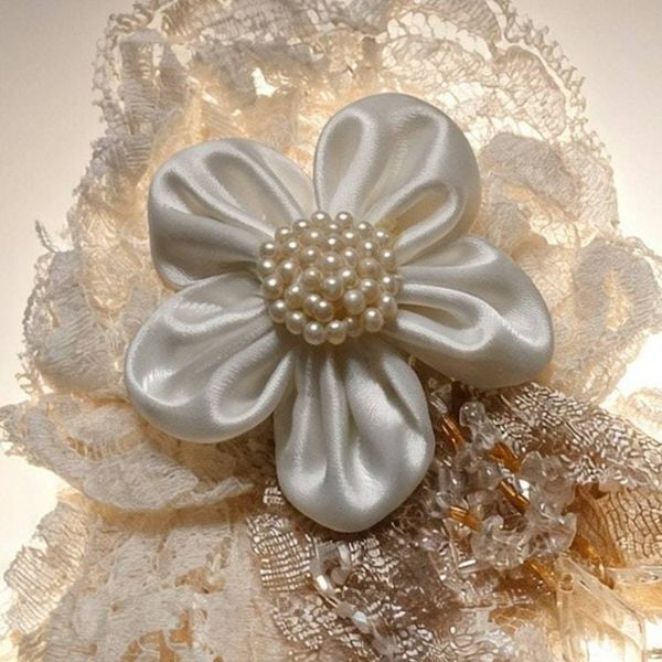 Alternate image for Handcrafted vintage inspired lace pin brooch embellished with lace and a satin flower