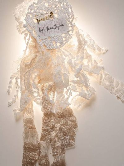 Alternate image for Handcrafted vintage inspired lace pin brooch embellished with lace and a satin flower