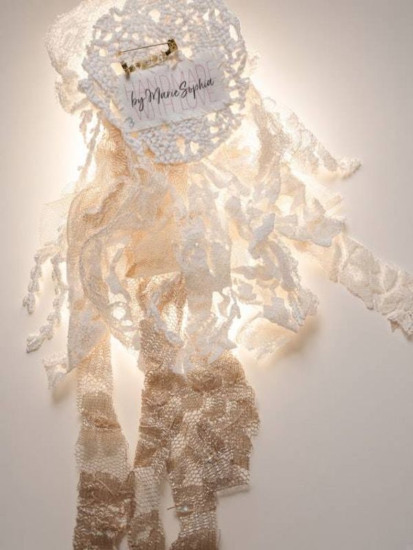 Alternate image for Handcrafted vintage inspired lace pin brooch embellished with lace and a satin flower