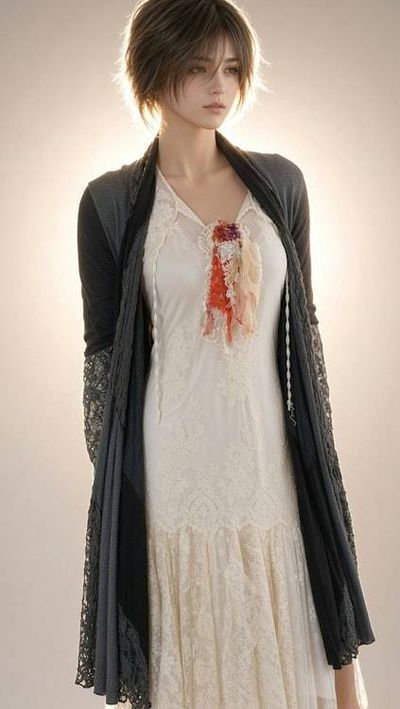 Alternate image for Handcrafted orange and ivory lace floral brooch with lace and edging embellishments