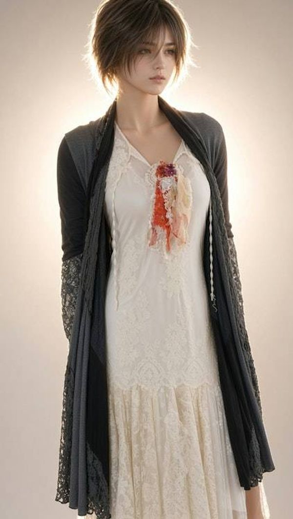 Alternate image for Handcrafted orange and ivory lace floral brooch with lace and edging embellishments