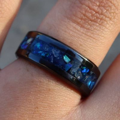 Alternate image for Sapphire Storm Ring, Tungsten Carbide Blue Opal Glow Wedding Band