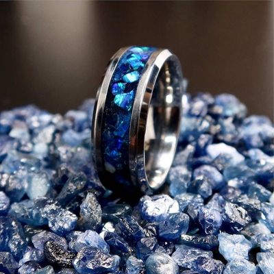 Alternate image for Sapphire Storm Ring, Tungsten Carbide Blue Opal Glow Wedding Band