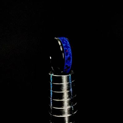 Alternate image for Sapphire Storm Ring, Tungsten Blue Opal Wedding Band, Glow in the Dark Ring