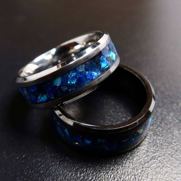 Alternate image for Sapphire Storm Ring, Tungsten Carbide Blue Opal Glow Wedding Band