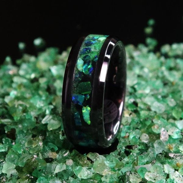 Alternate image for Emerald Forest Ring, Green Opal Titanium Carbide Glow Band