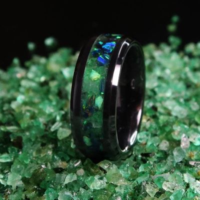Alternate image for Emerald Forest Ring, Green Opal Titanium Carbide Glow Band