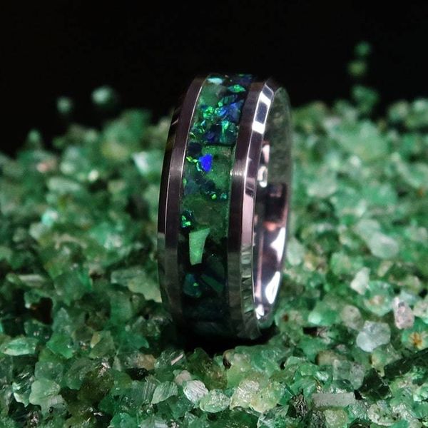 Alternate image for Emerald Forest Ring, Green Opal Titanium Carbide Glow Band
