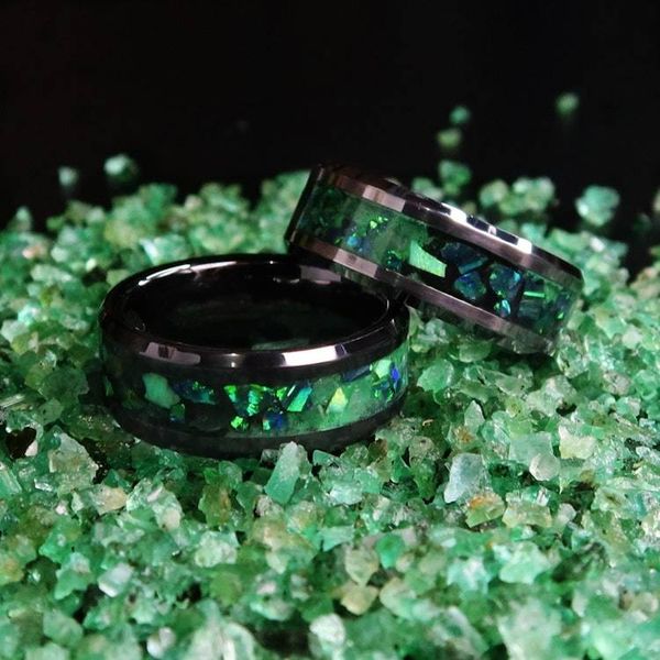 Alternate image for Emerald Forest Ring, Green Opal Titanium Carbide Glow Band