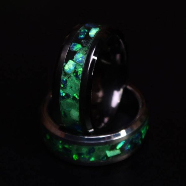 Alternate image for Emerald Forest Ring, Green Opal Titanium Carbide Glow Band