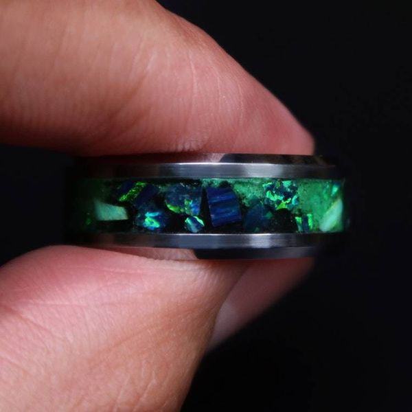 Alternate image for Emerald Forest Ring, Green Opal Titanium Carbide Glow Band