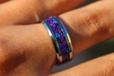 Alternate image for Tungsten Purple Opal Ring, Amethyst Inlay, Glow in the Dark