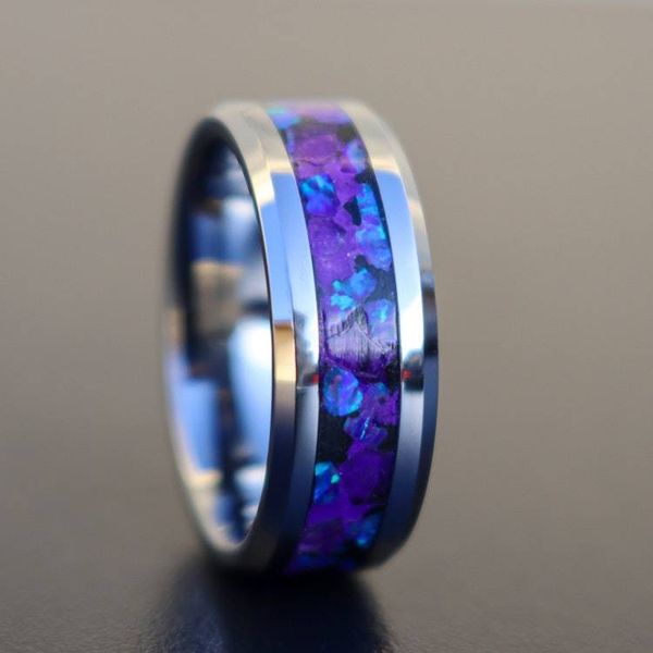 Alternate image for Tungsten Purple Opal Ring, Amethyst Inlay, Glow in the Dark