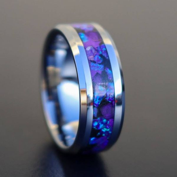 Alternate image for Tungsten Purple Opal Ring, Amethyst Inlay, Glow in the Dark