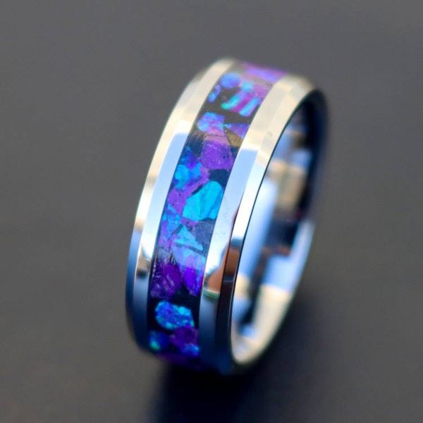 Alternate image for Tungsten Purple Opal Ring, Amethyst Inlay, Glow in the Dark
