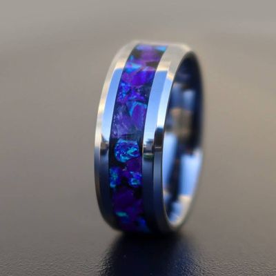 Alternate image for Tungsten Purple Opal Ring, Amethyst Inlay, Glow in the Dark