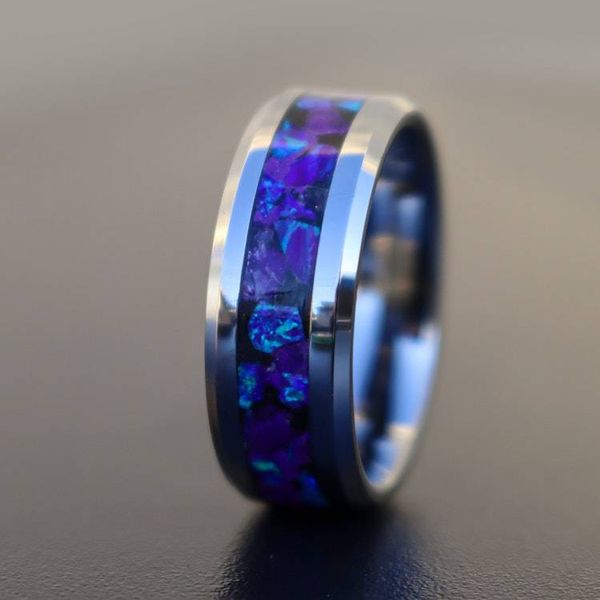 Alternate image for Tungsten Purple Opal Ring, Amethyst Inlay, Glow in the Dark