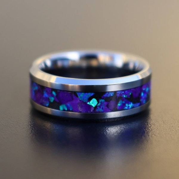 Alternate image for Tungsten Purple Opal Ring, Amethyst Inlay, Glow in the Dark