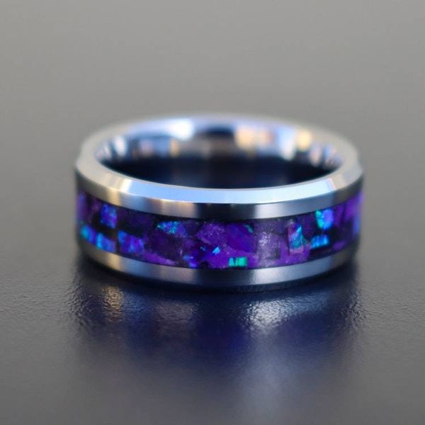 Alternate image for Tungsten Purple Opal Ring, Amethyst Inlay, Glow in the Dark