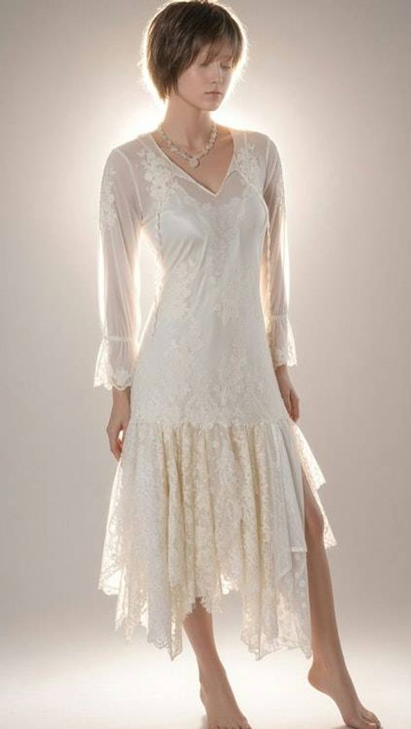 Alternate image for Vintage-Inspired lace and sheer midi dress with handkerchief hem