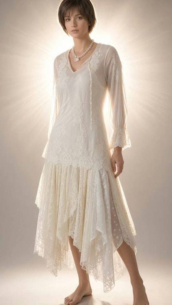 Alternate image for Vintage-Inspired lace and sheer midi dress with handkerchief hem