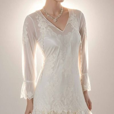 Alternate image for Vintage-Inspired lace and sheer midi dress with handkerchief hem
