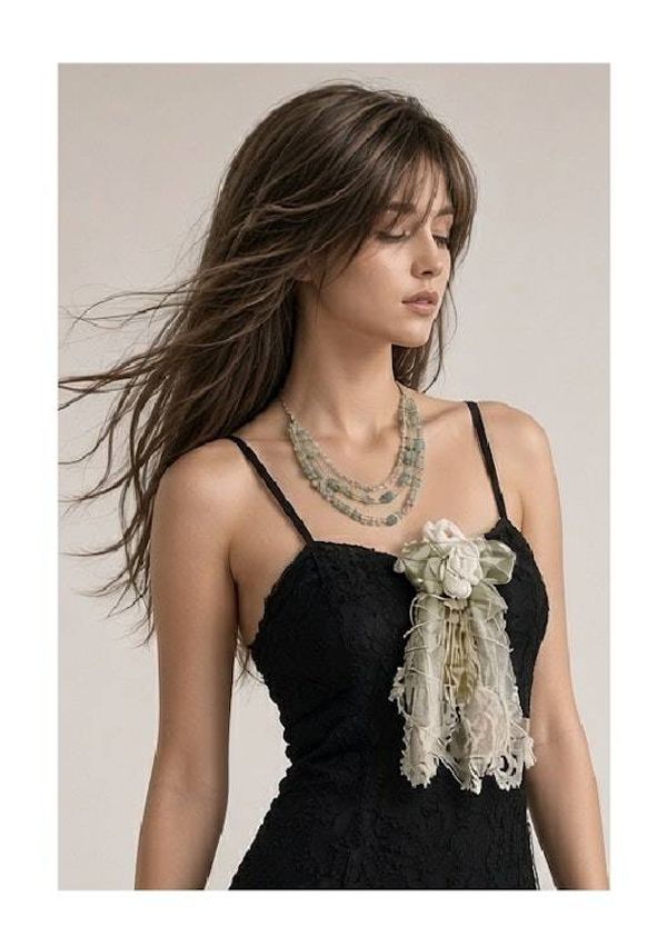 Alternate image for Handcrafted Vintage-Inspired lace and ribbon Corsage/Brooch with Silver Accents