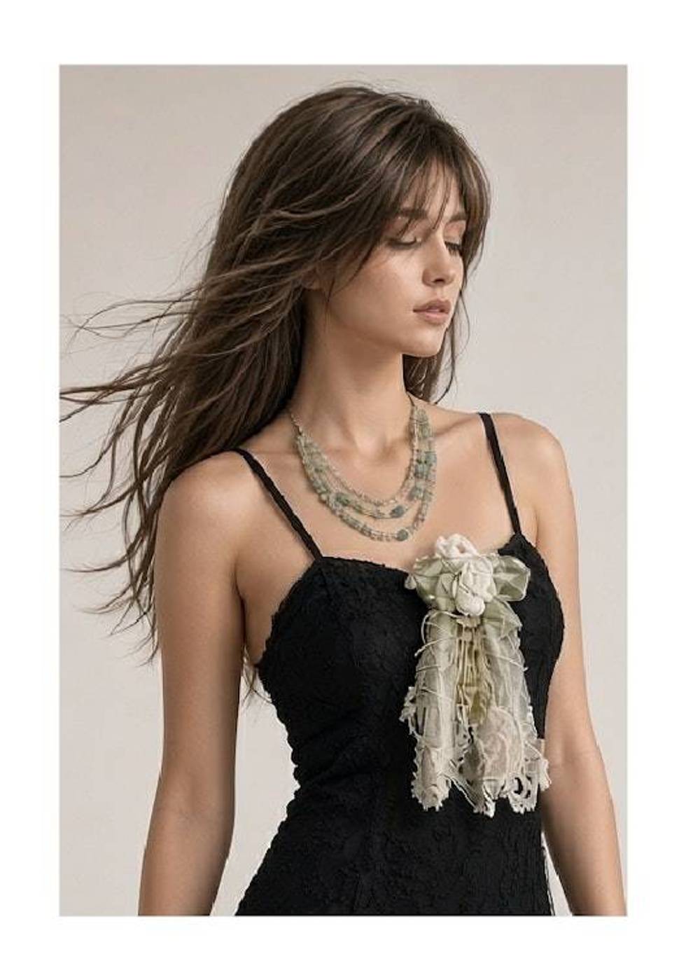 Handcrafted Vintage-Inspired lace and ribbon Corsage/Brooch with Silver Accents