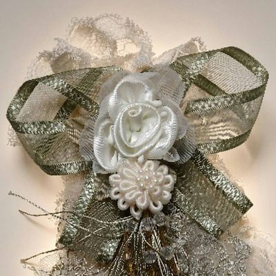 Alternate image for Handcrafted Vintage-Inspired lace and ribbon Corsage/Brooch with Silver Accents