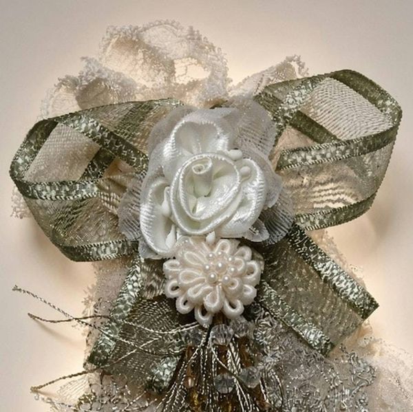 Alternate image for Handcrafted Vintage-Inspired lace and ribbon Corsage/Brooch with Silver Accents